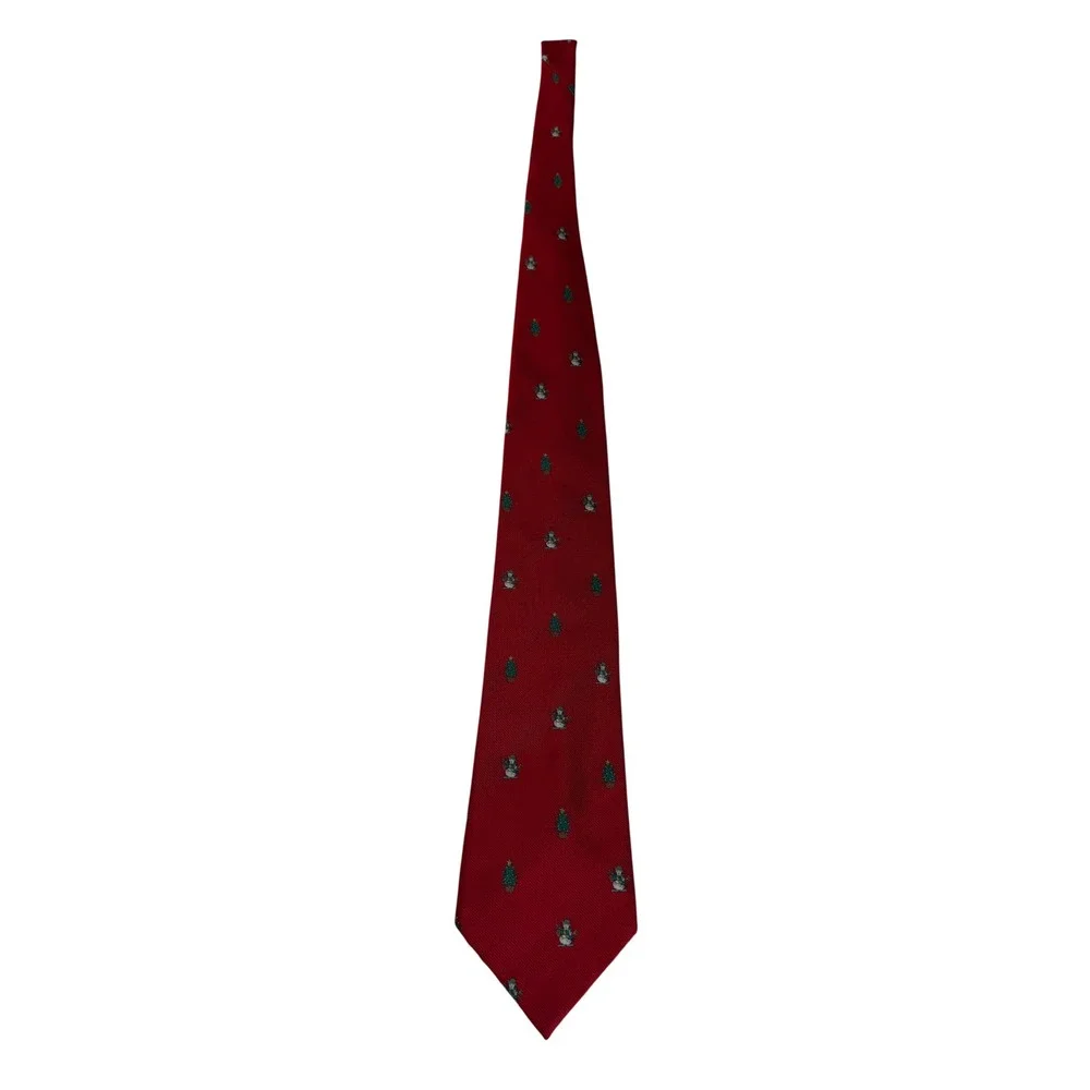 United Colors of Benetton Tie Mens OS Red  Silk Christmas Snowman 1990